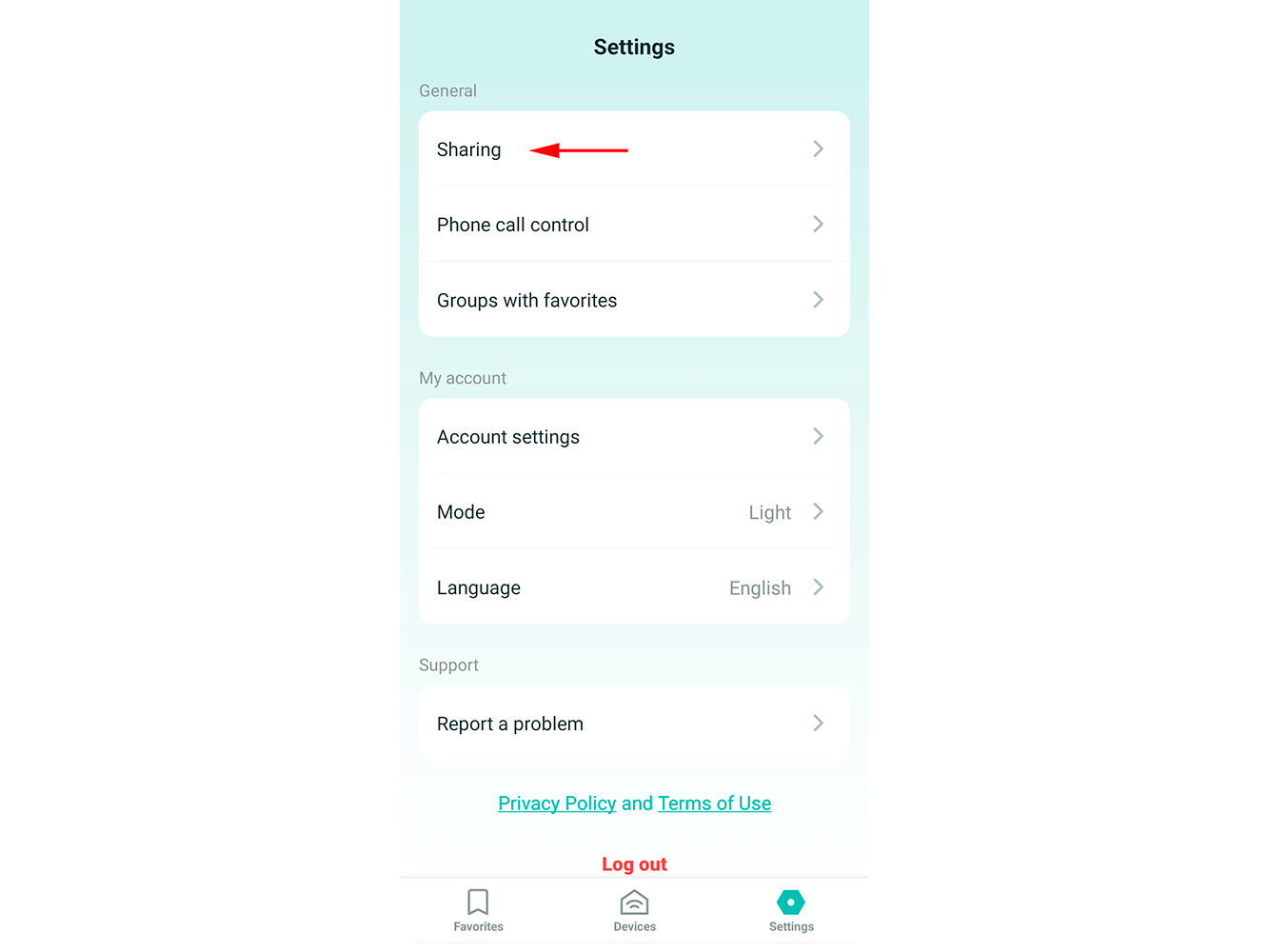 2Smart Cloud app’s Settings screen