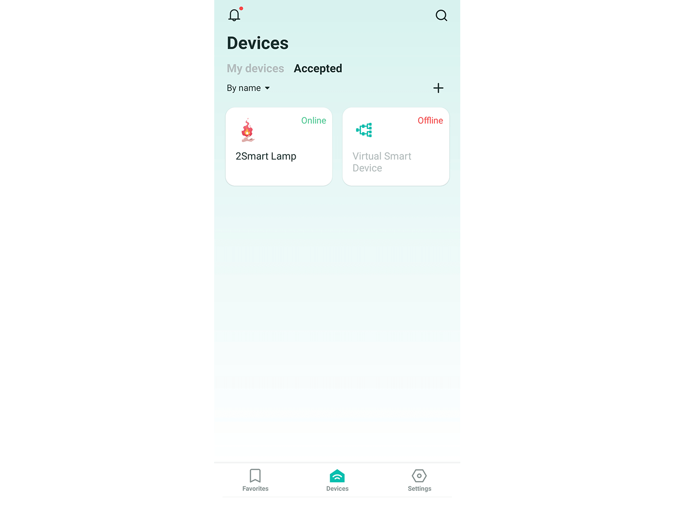2Smart Cloud app’s Devices screen